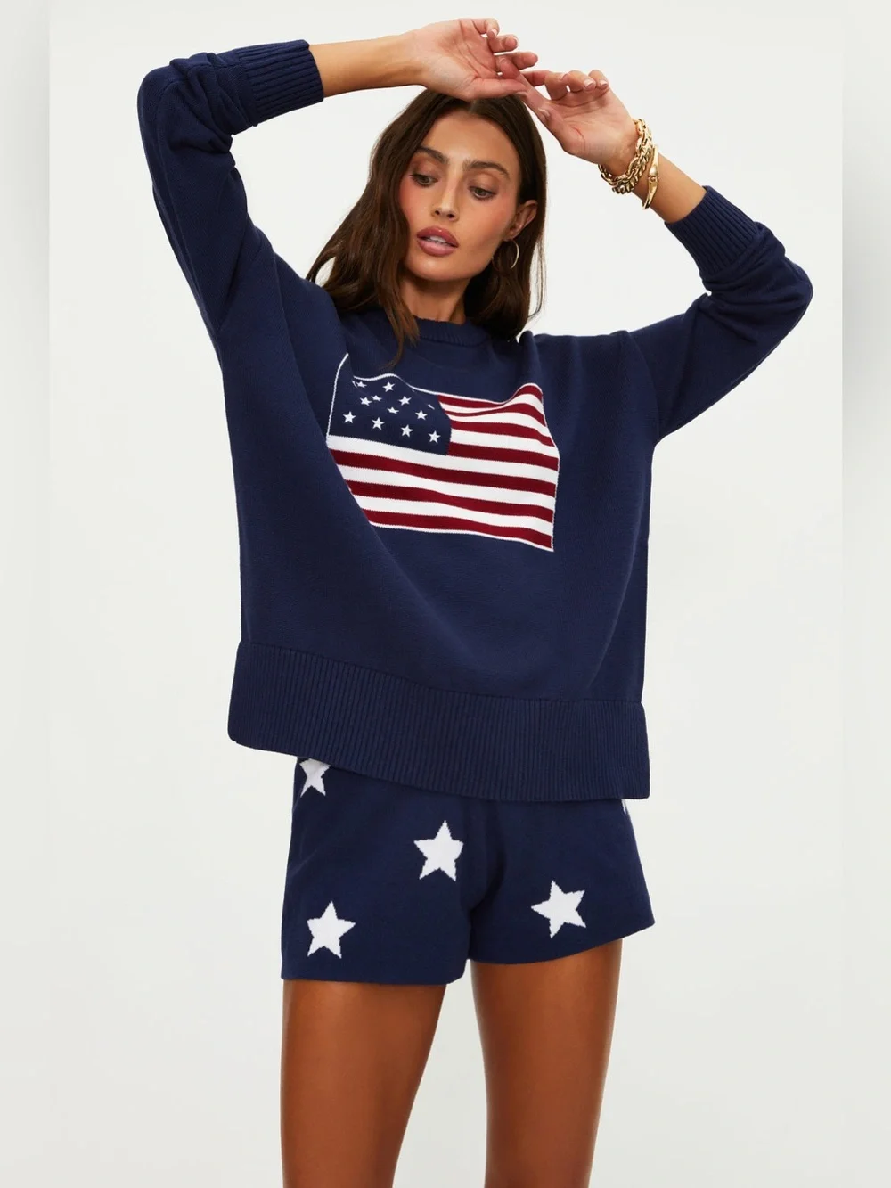Beach Riot x Anthropologie Callie Americana Sweater In Navy